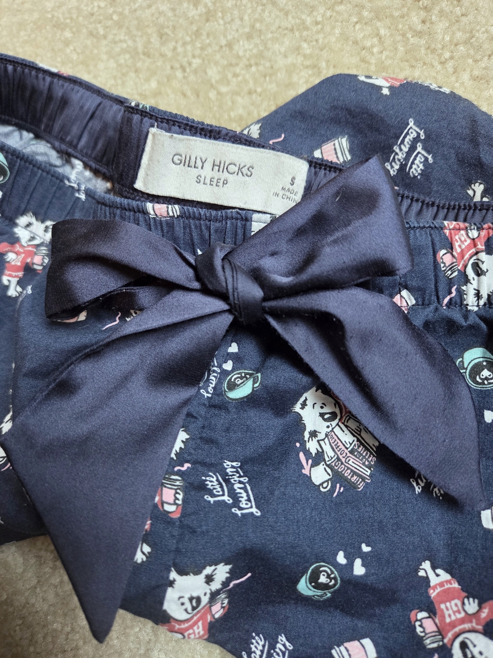 Gilly Hicks Navy Blue Koala Print Pajama Sleep Shorts Small Bow Loungewear
